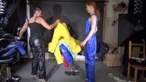 Watching sexy stella and ronja changing several shiny nylon downwear having fun with eachother (Video)