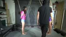 Aiyana and Ms Ungeniert in shiny nylon Shorts and Windbreaker tied and gagged together