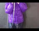 Get an Archive Video with Mara enjoying a shower with her shiny nylon downjacket