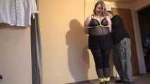 Sandra tied with yellow ropes 3/4