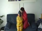 One archive girl tied, gagged and hooded by another archive girl (Breath control play) (Video)