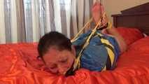 Elsa - captured, tape tied and hogtaped in trashbag (video)