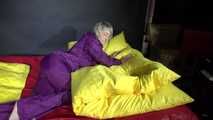 Watching sexy Sonja weraing a sexy down skirt and a down jacket putting on a sexy purple rainsuit (Video)