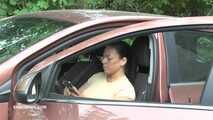 Jenna tramples on the pedal and slave sucks on the gas