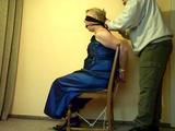 Chairtie in a blue dress