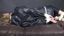 Watching Pia being tied and gagged with ropes and a clothgag wearing sex black shiny nylon suit (Video)