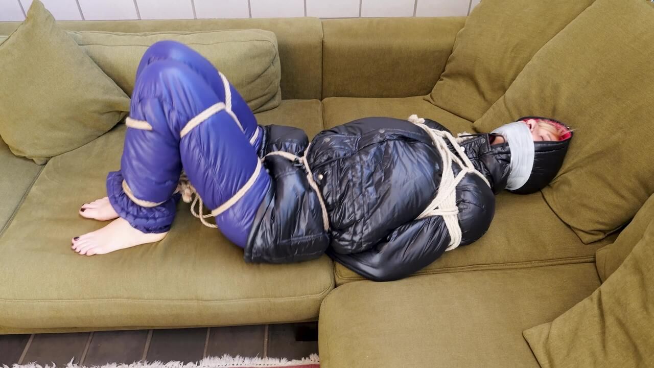 Myxxxy Bound And Gagged In Shiny Nylon Downwear