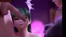 3D teen morrigan double blowjob and cumshot