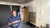 Lena buttplugged, bound and gagged in shiny Shorts and Windbreaker