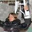 Katharina tied and gagged in a shiny nylon downcoat and shiny nylon pants