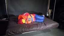 Watching Jill wearing a sexy shiny nylon rain pants and three shiny nylon rain jackets and a life jacket being tied and gagged and HOODED three times (Video)