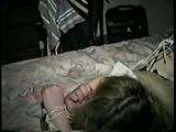 30 Yr OLD SINGLE MOM STRIPS DOWN THEN PUTS ON GARTER BELT & NYLON STOCKINGS, IS TOE-TIED, TAPE GAGGED, HOG-TIED, SPANKED, DILDOED, & F0RCED TO SMELL HER OWN STOCKINGS (D55-4)