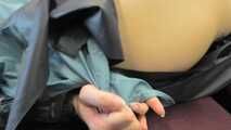 Rey Sanson bound and gagged in a shiny nylon Rainwear gets Pants ripped of