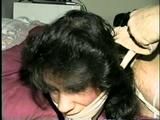 19 Yr OLD LATINA HOUSEWIFE WASHCLOTH MOUTH STUFFED, ACE BANDAGE WRAP GAGGED, BALL-GAGGED & HOG-TIED ON BED (D43-8)