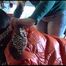 Mara tied and gagged on a table wearing a sexy black down pants and an orange down jacket (Video)
