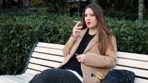 Russian girl spends her lunch break smoking 3 cigs in a row