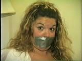 BBW MICHELLE'S SELF-BONDAGE TAPES UP, TAPE GAGS, HANDCUFFS AND STUFFS HER OWN MOUTH (D56-15)