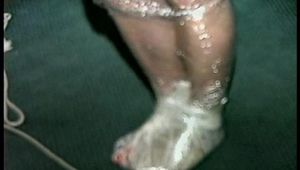 25 Yr OLD 2nd GRADE SCHOOL TEACHER IS TIED WITH ROPE, MUMMY WRAPPED WITH PLASTIC WRAP & WRAPPED AND GAGGED WITH BLACK ELECTRICAL TAP(D68-3)