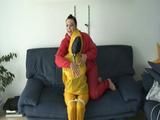 One archive girl tied, gagged and hooded by another archive girl (Breath control play) (Video)