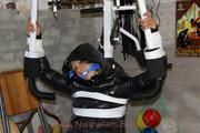 Katharina tied and gagged in a shiny nylon downcoat and shiny nylon pants