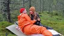 Rainwear sex in the forest