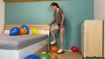 stomp2pop the balloons with her clogs shoes