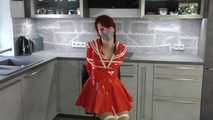 Our new Model in Miss Petra in shiny PVC shool girl uniform get bound and gagged