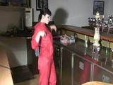 Jill Diamond wearing supersexy red rainwear in her bar playing with herself (Video)