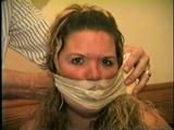BBW MICHELLE IS WRAP VET TAPE GAGGED, CLEAVE GAGGED, BAREFOOT, TOE-TIED & BOUND UP ON THE BED (D47-13)