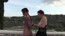 The Spain Files - Yvette Costeau challenged by Rija Mae - Outdoor Hogtie in the Sun