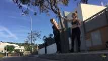 Suspended on the street