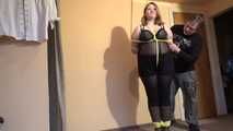 Sandra tied with yellow ropes 3/4
