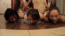 Lucky & La Pulya & Xenia - Trash bag fashion show with three girl hogtied (video)