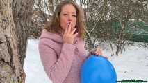outdoor Blow2Pop yellow TT11 and U14 balloon while smoking