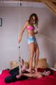 Ekaterina dominates over hogtied and ropegagged Gregory