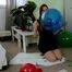 sitpoppings on the hard carpeted floor