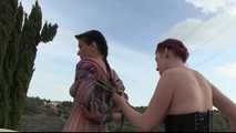 The Spain Files - Yvette Costeau challenged by Rija Mae - Outdoor Hogtie in the Sun