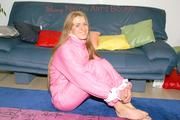 Katharina tied and gagged in shiny nylon ski suit