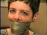 47 Yr OLD UNCOOPERATIVE LATINA HAIR DRESSER WRAP DUCT TAPE GAGGED, BALL-TIED, PANTYHOSE, FEET TICKLED, UPSKIRT (D50-12)