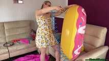 overinflate various pool toys until they burst and sign them
