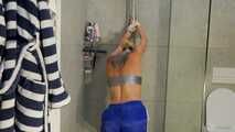 Myxxxy wetting her shiny nylon Shorts