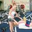 Katharina and a friend of her during their workout in the gym both wearing sexy shiny nylon shorts and tops (Pics)