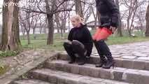 146001 Millie Takes A Very Public Pee On The Park Steps 