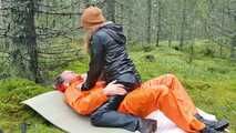 Rainwear sex in the forest