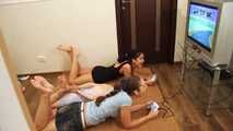 Lucky, La Pulya, Xenia - Gorgeous go-getters hogtie their cute friend to use her console (video)
