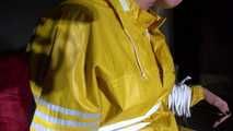 Sexy Pia being tied and gagged on a chair wearing sexy shiny nylon rainwear (Video)