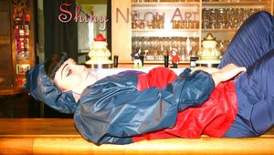 Jill posing in a bar wearing ONLY a sexy rainwear combination (Pics)