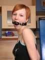 Alice Lee - Short-haired redhead left bound and barefoot in the kitchen