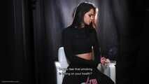 18 y.o. Tanya is smoking two 120mm cork cigarettes and giving an interview about smoking