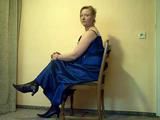 Chairtie in a blue dress